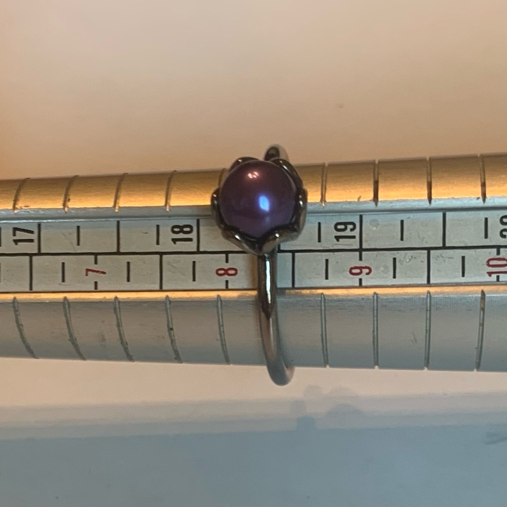 Pandora Black Rhodium Ring With Cultured Dark Blue Pearl Size 58 - Picture 2 of 2